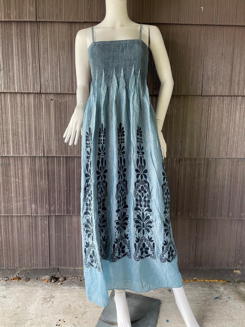🔥Anthropologie Lapis Blue Smock Damask Print Bohemian Cottage Resort Maxi Dress